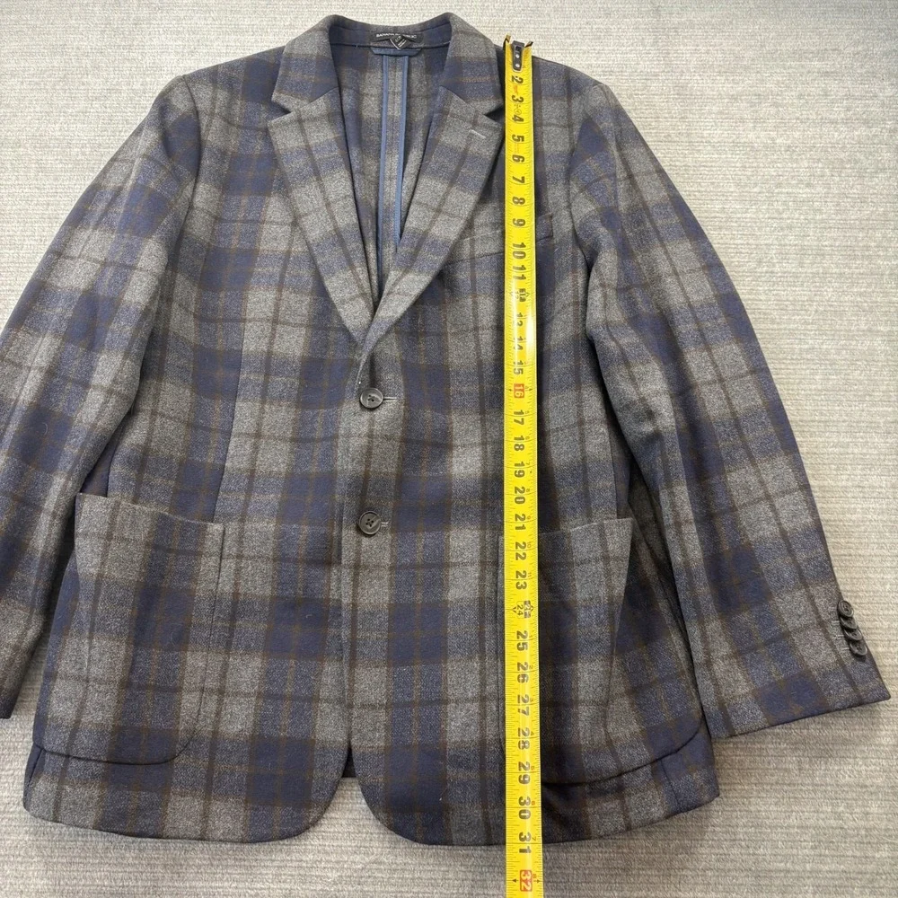 Banana Republic Tailored Fit Blazer Mens 46R Wool Blend Gray Plaid Unconstructed